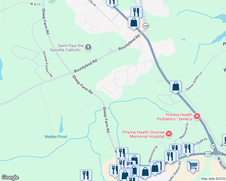 map of restaurants, bars, coffee shops, grocery stores, and more near 59 Angus Run in Seneca
