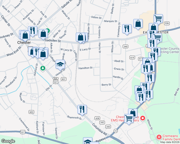 map of restaurants, bars, coffee shops, grocery stores, and more near 137 Marwood Drive in Chester
