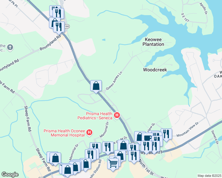 map of restaurants, bars, coffee shops, grocery stores, and more near 1024 Stephanie Lane in Seneca
