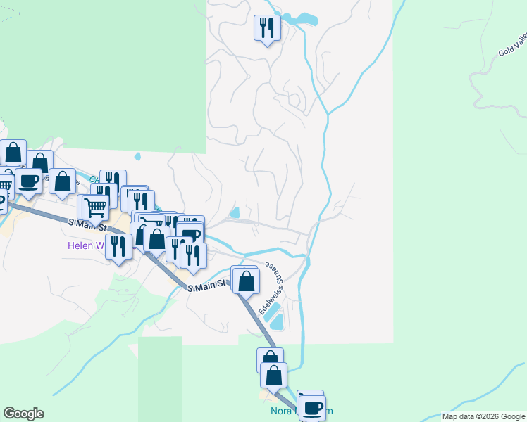 map of restaurants, bars, coffee shops, grocery stores, and more near 95 Sportarten Strasse in Helen