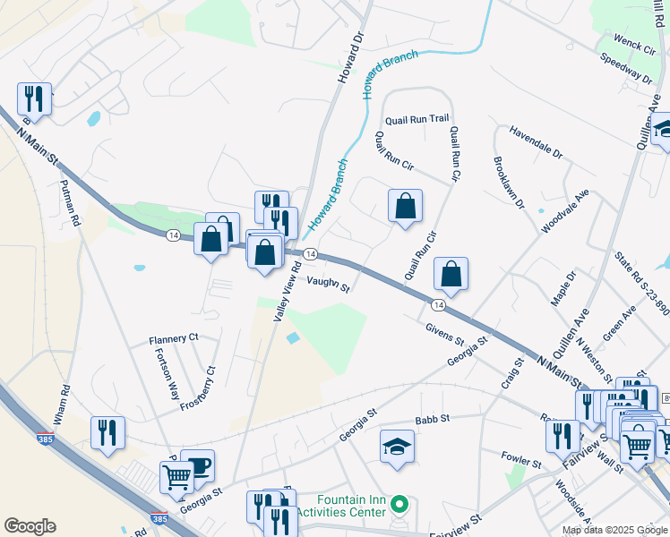 map of restaurants, bars, coffee shops, grocery stores, and more near 903 North Main Street in Fountain Inn