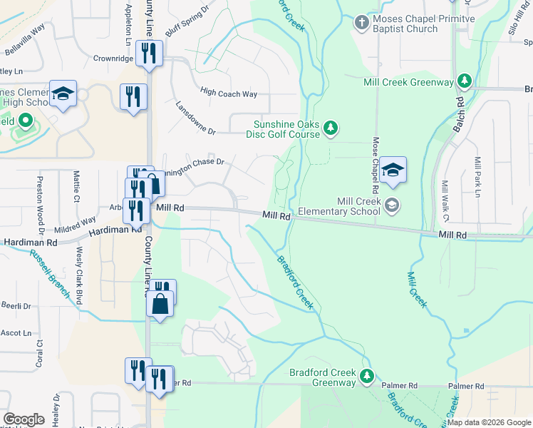 map of restaurants, bars, coffee shops, grocery stores, and more near 1001 Mill Rd in Madison