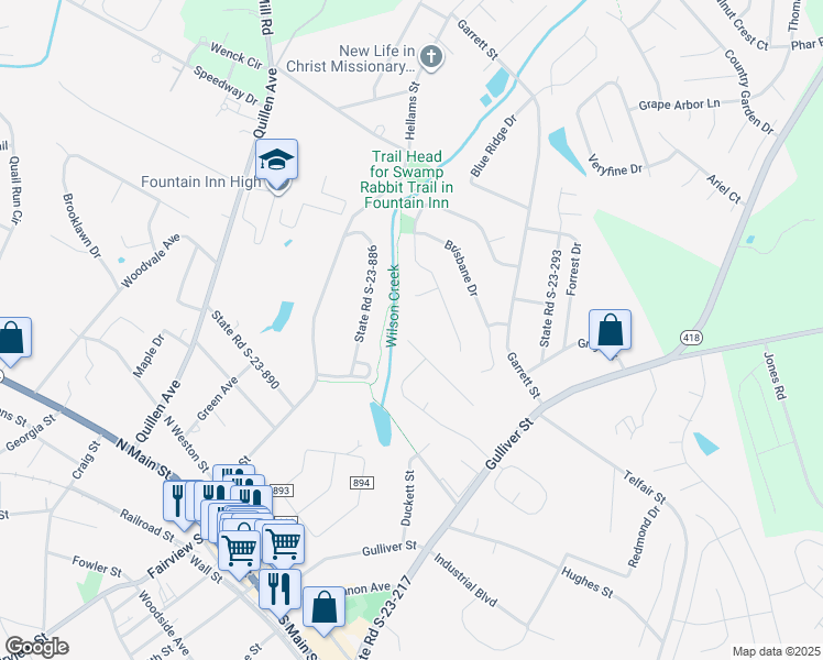 map of restaurants, bars, coffee shops, grocery stores, and more near 608 Sunset Maple Ct in Fountain Inn