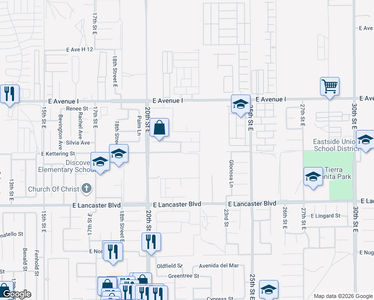 map of restaurants, bars, coffee shops, grocery stores, and more near 2108 Jenner Street in Lancaster