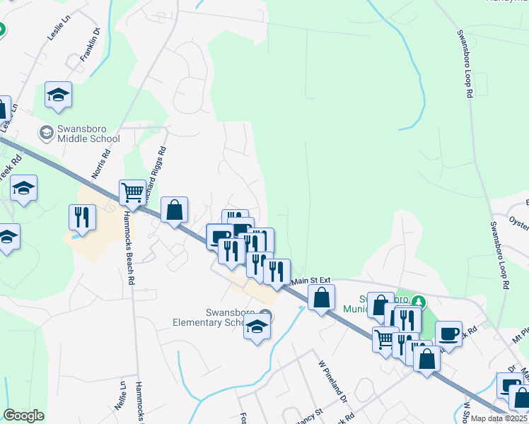 map of restaurants, bars, coffee shops, grocery stores, and more near in Swansboro