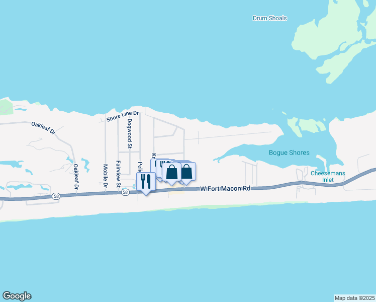 map of restaurants, bars, coffee shops, grocery stores, and more near 300 Lee Drive in Atlantic Beach