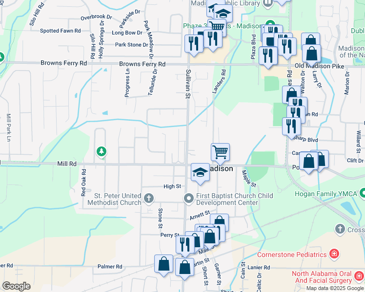 map of restaurants, bars, coffee shops, grocery stores, and more near 132 Michli Road in Madison