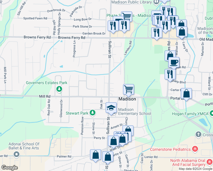map of restaurants, bars, coffee shops, grocery stores, and more near 132 Michli Road in Madison