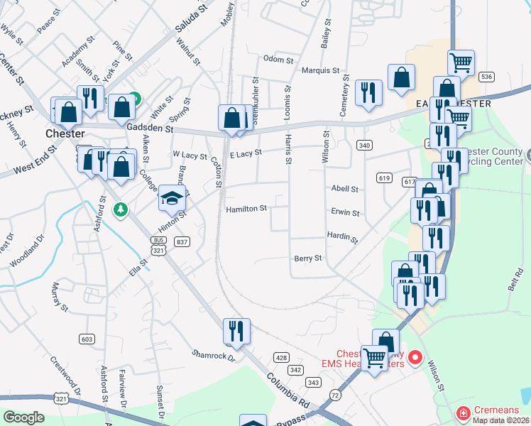 map of restaurants, bars, coffee shops, grocery stores, and more near 137 Marwood Drive in Chester
