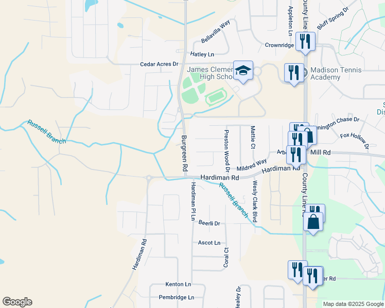 map of restaurants, bars, coffee shops, grocery stores, and more near 117 Woodmere Court in Madison