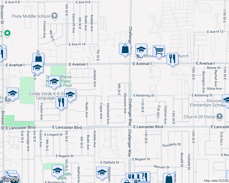 map of restaurants, bars, coffee shops, grocery stores, and more near 830 Sunrise Court in Lancaster