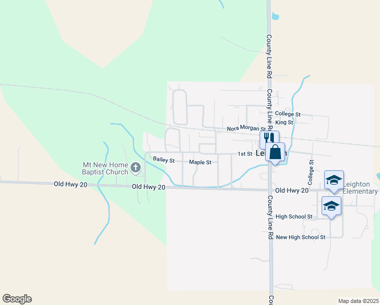 map of restaurants, bars, coffee shops, grocery stores, and more near 1601 1st Street in Leighton