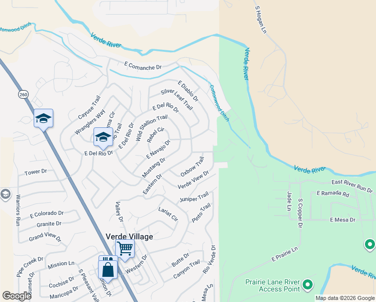map of restaurants, bars, coffee shops, grocery stores, and more near 4602 Horseshoe Lane in Cottonwood