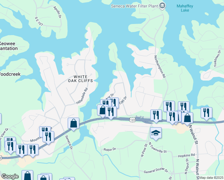 map of restaurants, bars, coffee shops, grocery stores, and more near 211 Harbor Drive in Seneca