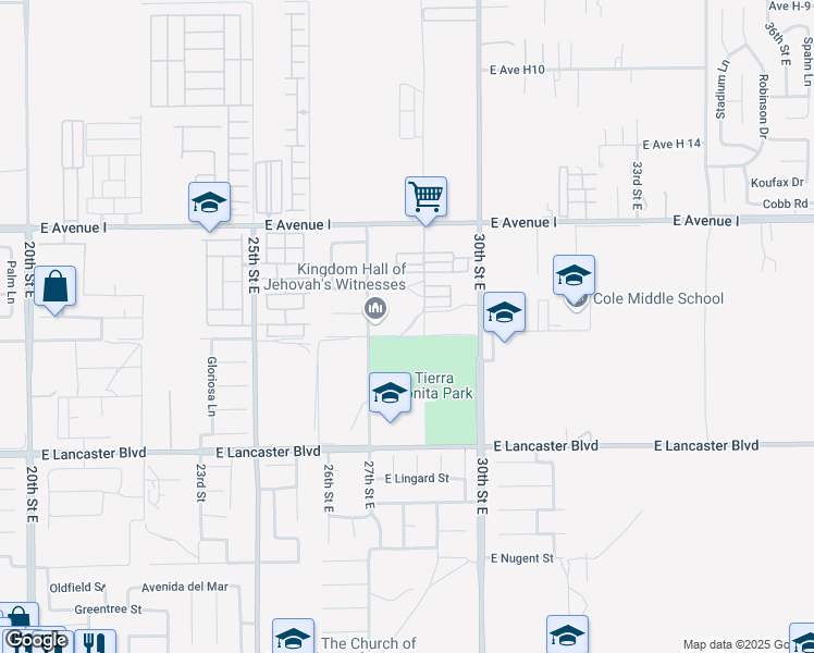map of restaurants, bars, coffee shops, grocery stores, and more near East Kettering Street in Lancaster