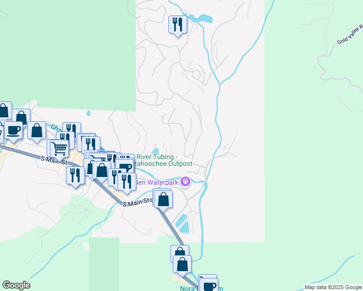 map of restaurants, bars, coffee shops, grocery stores, and more near 95 Sportarten Strasse in Helen