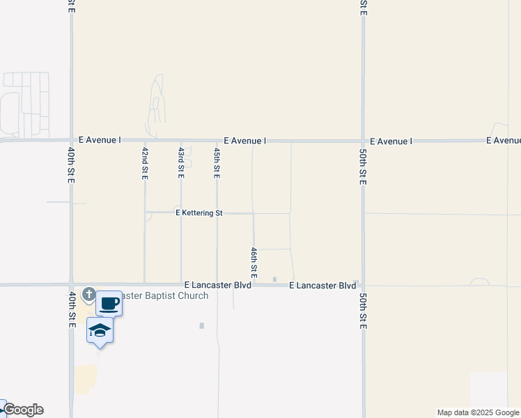 map of restaurants, bars, coffee shops, grocery stores, and more near 2 East Avenue I in Lancaster