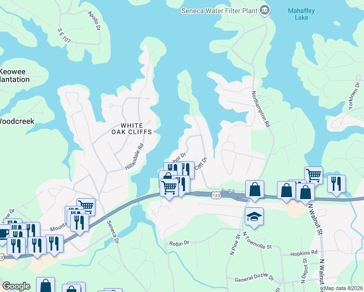 map of restaurants, bars, coffee shops, grocery stores, and more near 211 Harbor Drive in Seneca