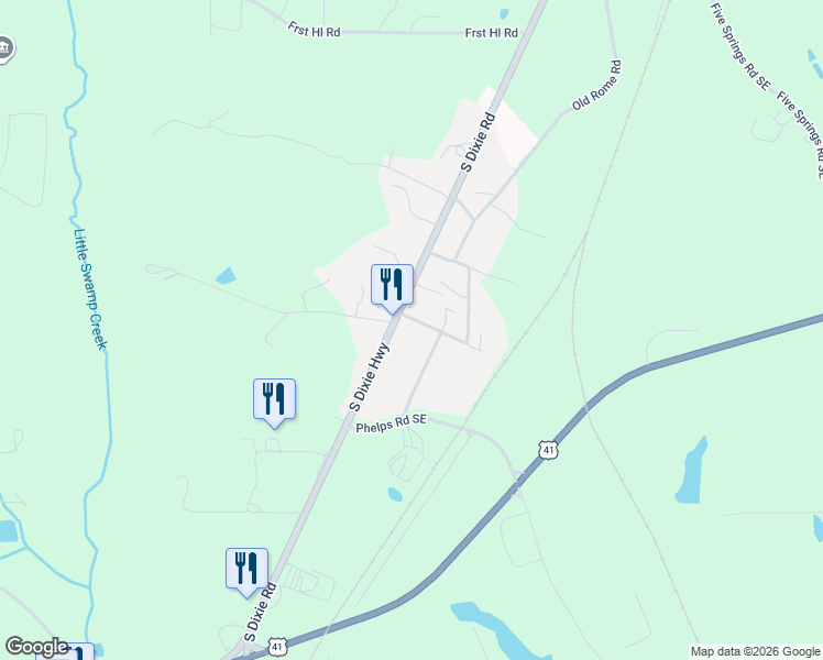 map of restaurants, bars, coffee shops, grocery stores, and more near 106 Maurine Drive in Dalton