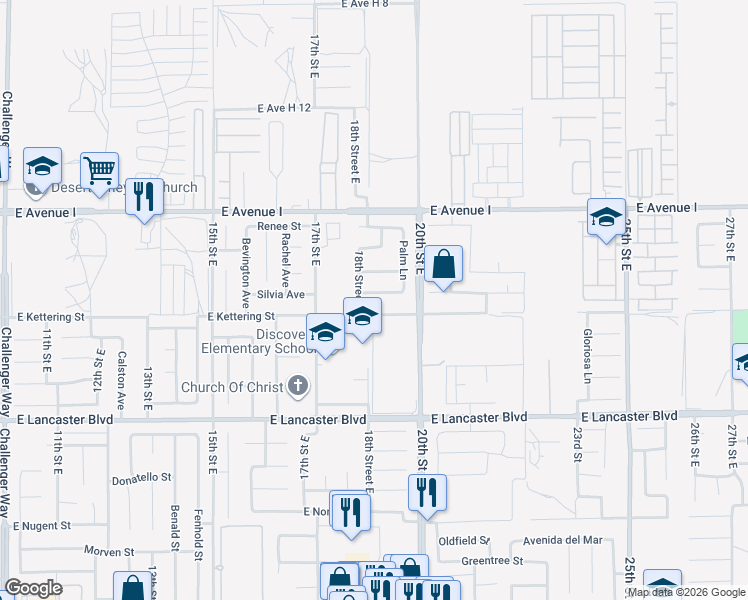 map of restaurants, bars, coffee shops, grocery stores, and more near 1810 Jenner Street in Lancaster