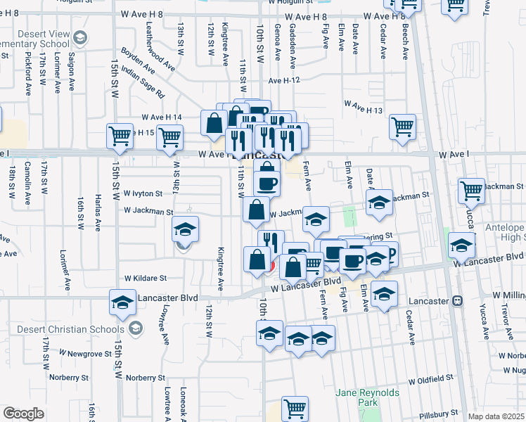 map of restaurants, bars, coffee shops, grocery stores, and more near in Lancaster