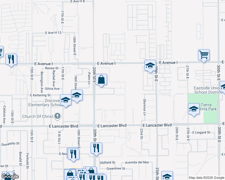 map of restaurants, bars, coffee shops, grocery stores, and more near 2108 Jenner Street in Lancaster
