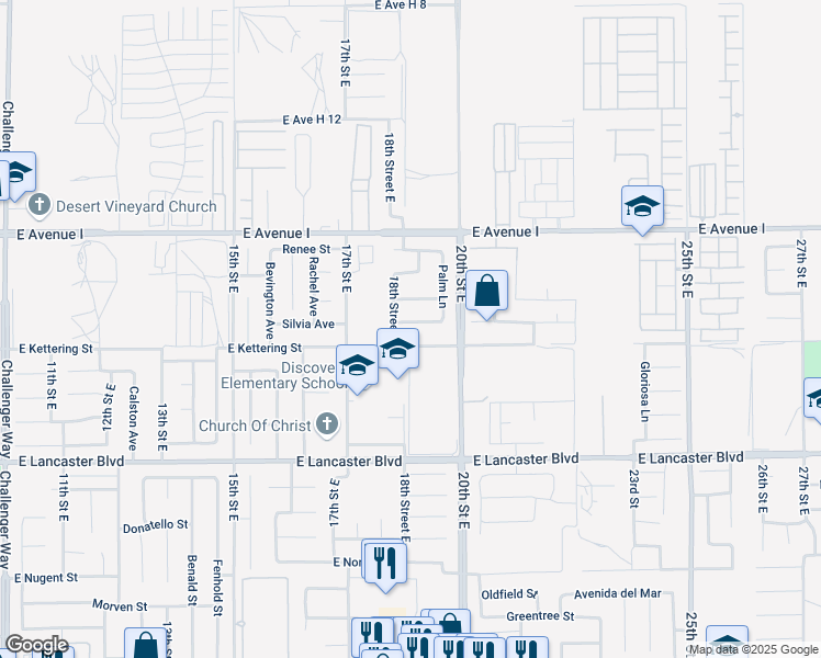 map of restaurants, bars, coffee shops, grocery stores, and more near 1810 Jenner Street in Lancaster