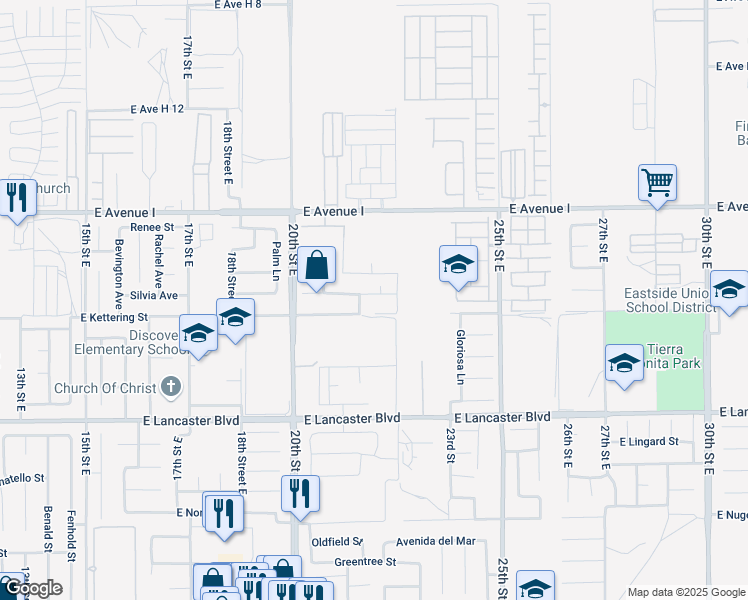 map of restaurants, bars, coffee shops, grocery stores, and more near 2146 Jenner Street in Lancaster