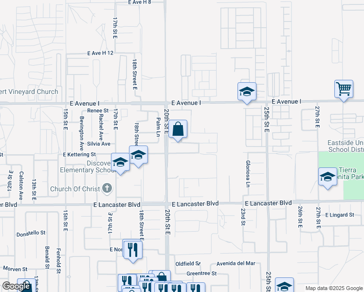 map of restaurants, bars, coffee shops, grocery stores, and more near East Jenner Street in Lancaster