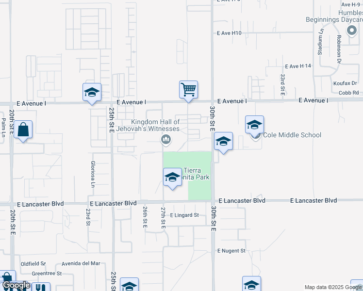 map of restaurants, bars, coffee shops, grocery stores, and more near East Kettering Street in Lancaster