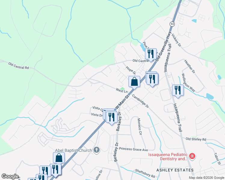 map of restaurants, bars, coffee shops, grocery stores, and more near 1106 West Lane in Central