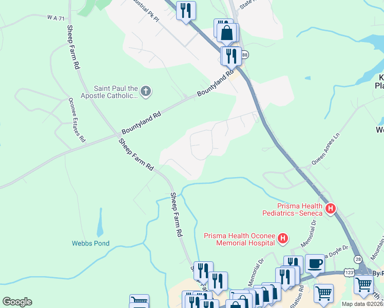map of restaurants, bars, coffee shops, grocery stores, and more near 59 Angus Run in Seneca
