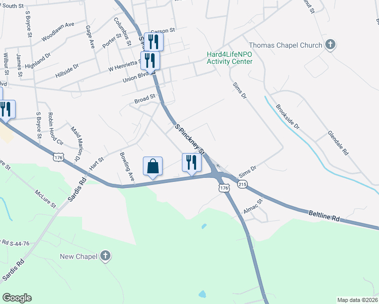 map of restaurants, bars, coffee shops, grocery stores, and more near 1300 South Pinckney Street in Union