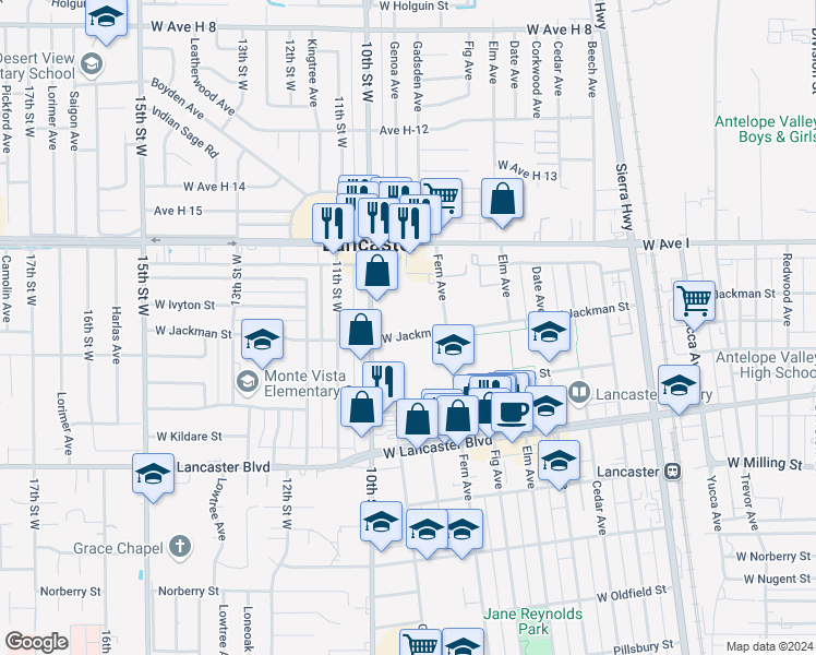 map of restaurants, bars, coffee shops, grocery stores, and more near 855a West Jackman Street in Lancaster