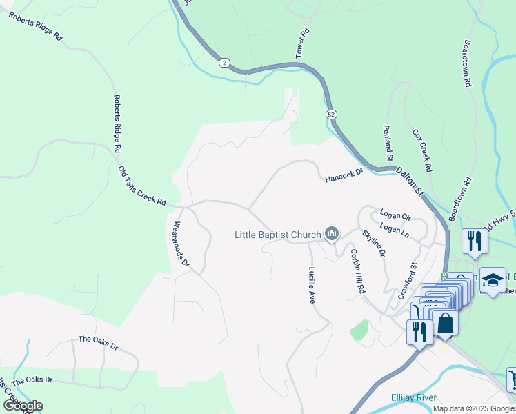 map of restaurants, bars, coffee shops, grocery stores, and more near 246 Old Tails Creek Road in Ellijay