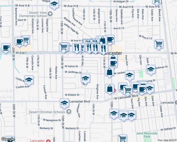 map of restaurants, bars, coffee shops, grocery stores, and more near 1213 West Jackman Street in Lancaster