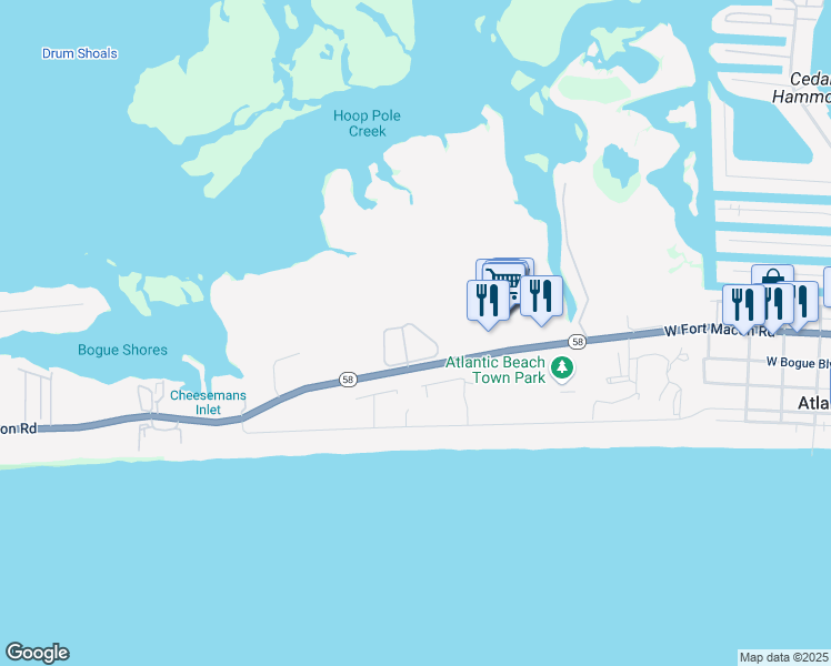 map of restaurants, bars, coffee shops, grocery stores, and more near in Atlantic Beach