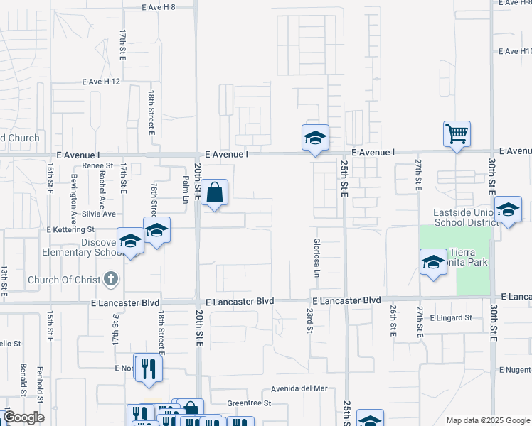 map of restaurants, bars, coffee shops, grocery stores, and more near East Jenner Street in Lancaster