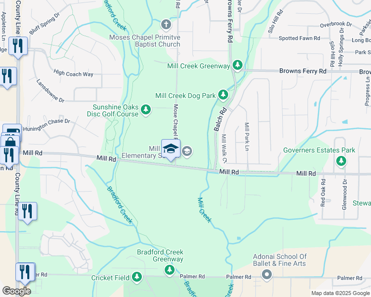 map of restaurants, bars, coffee shops, grocery stores, and more near 847 Mill Road in Madison