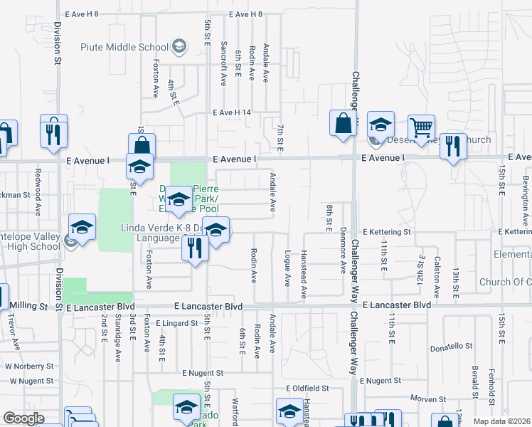 map of restaurants, bars, coffee shops, grocery stores, and more near 647 East Jenner Street in Lancaster