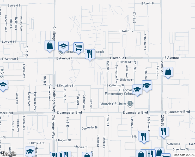 map of restaurants, bars, coffee shops, grocery stores, and more near East Avenue H10 in Lancaster