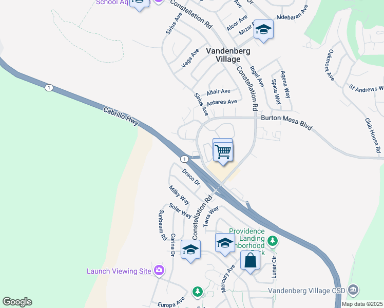 map of restaurants, bars, coffee shops, grocery stores, and more near 375 Burton Mesa Boulevard in Lompoc