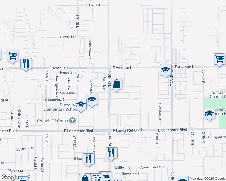 map of restaurants, bars, coffee shops, grocery stores, and more near 1859 East Kettering Street in Lancaster