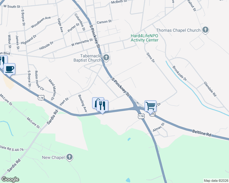 map of restaurants, bars, coffee shops, grocery stores, and more near 124 Coleman Street in Union