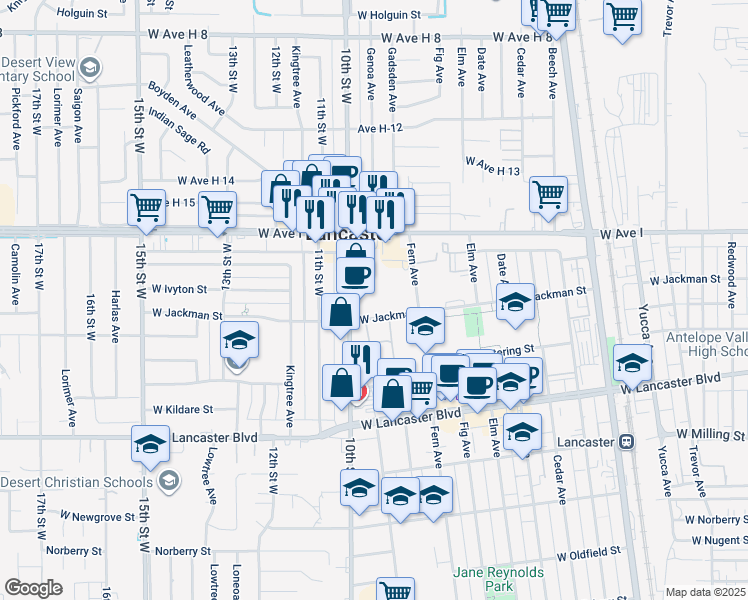 map of restaurants, bars, coffee shops, grocery stores, and more near in Lancaster
