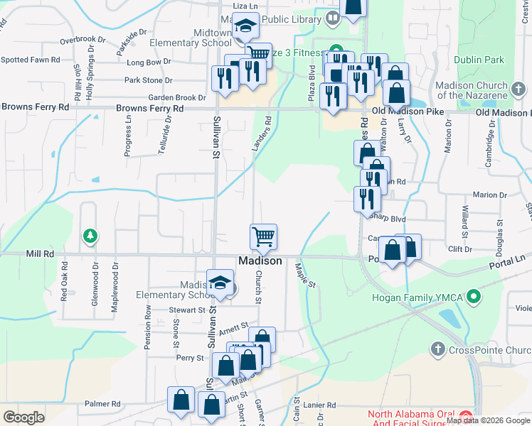 map of restaurants, bars, coffee shops, grocery stores, and more near 407 Landers Road in Madison
