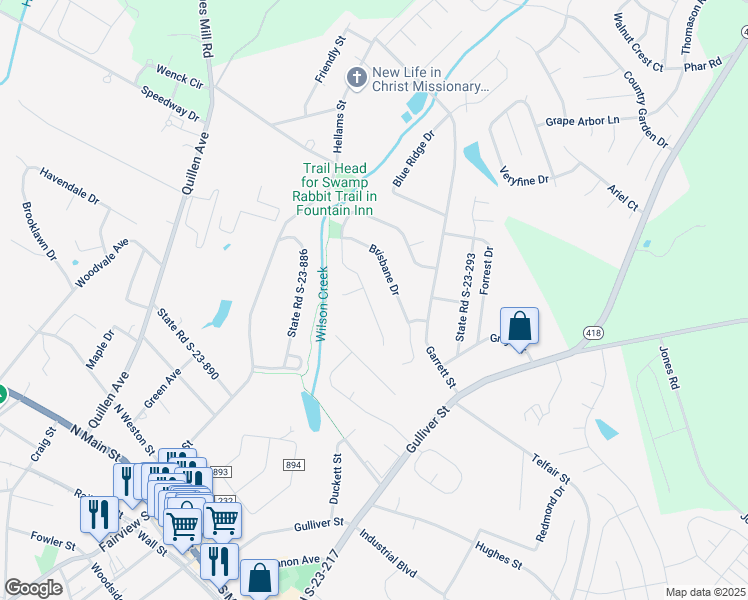 map of restaurants, bars, coffee shops, grocery stores, and more near 305 Catterick Way in Fountain Inn