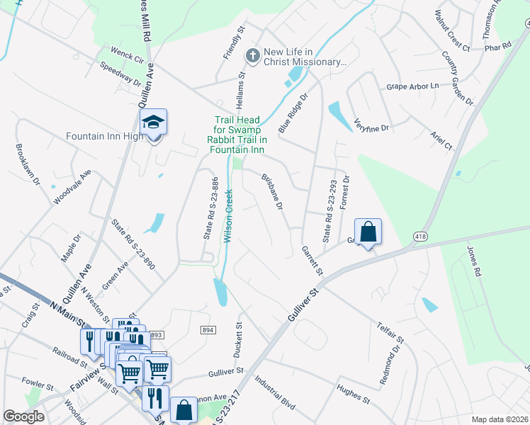 map of restaurants, bars, coffee shops, grocery stores, and more near 305 Catterick Way in Fountain Inn