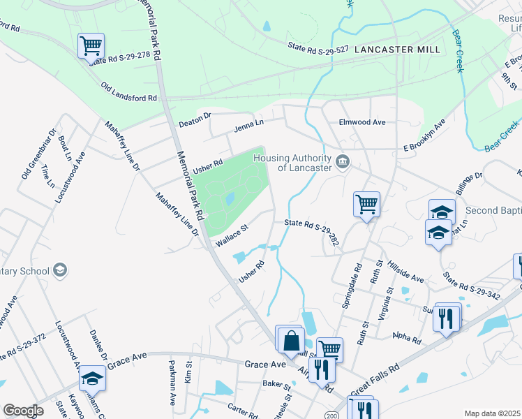 map of restaurants, bars, coffee shops, grocery stores, and more near 1274 Wallace Street in Lancaster