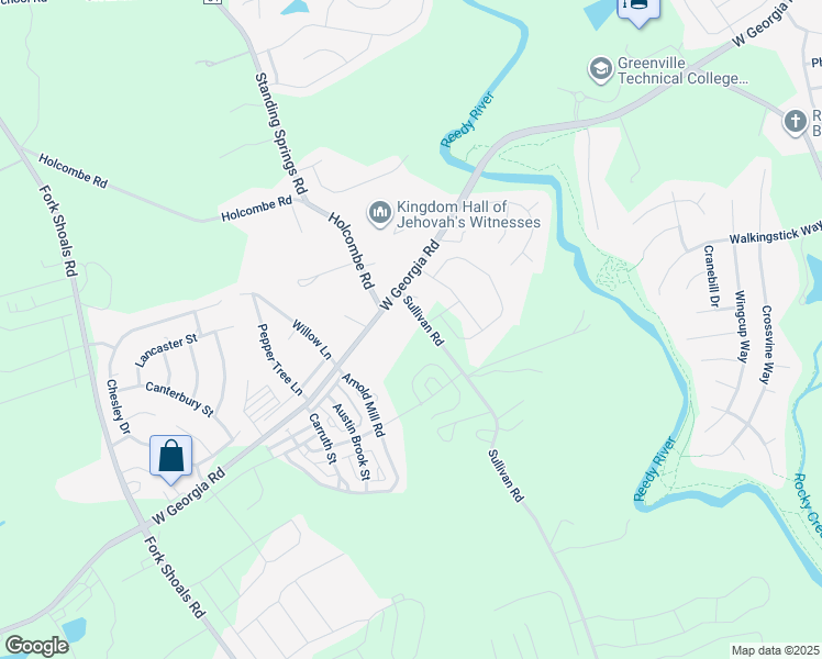 map of restaurants, bars, coffee shops, grocery stores, and more near 381 Sullivan Road in Simpsonville